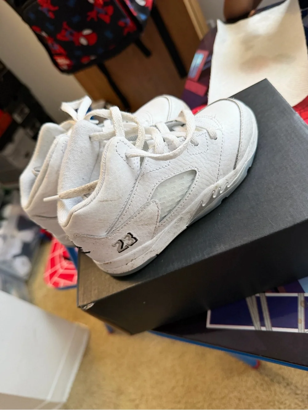 Kids White Basketball Sneakers with 23 Detail